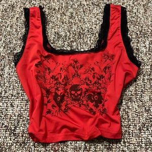 Crop top skull design alt emo alternative grunge lace